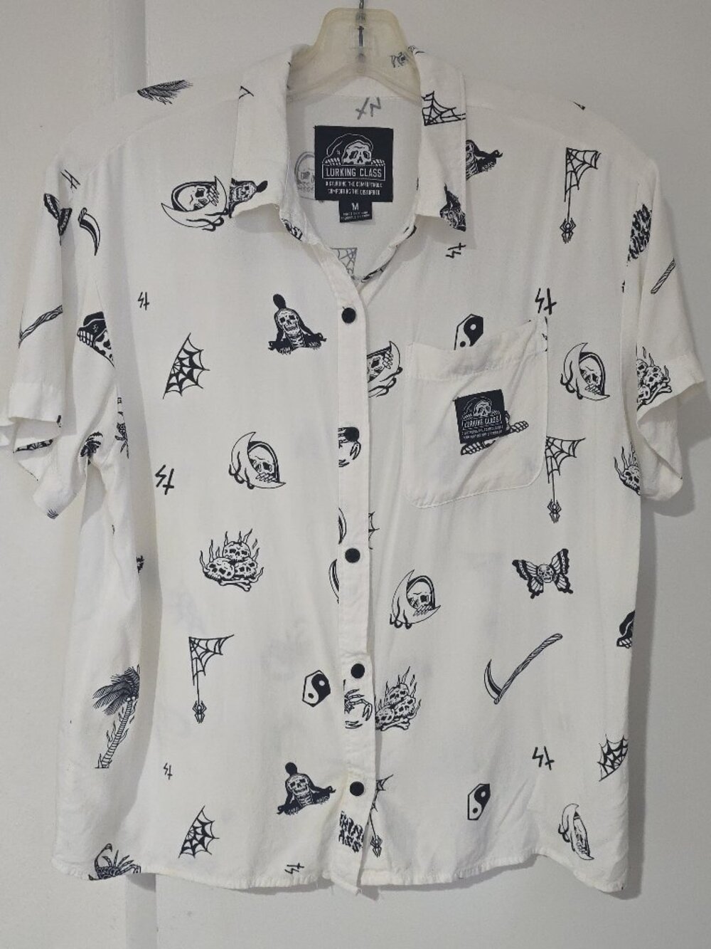 Lurking Class by Sketchy Tank Tattoo Flash Button Up Shirt White Size M